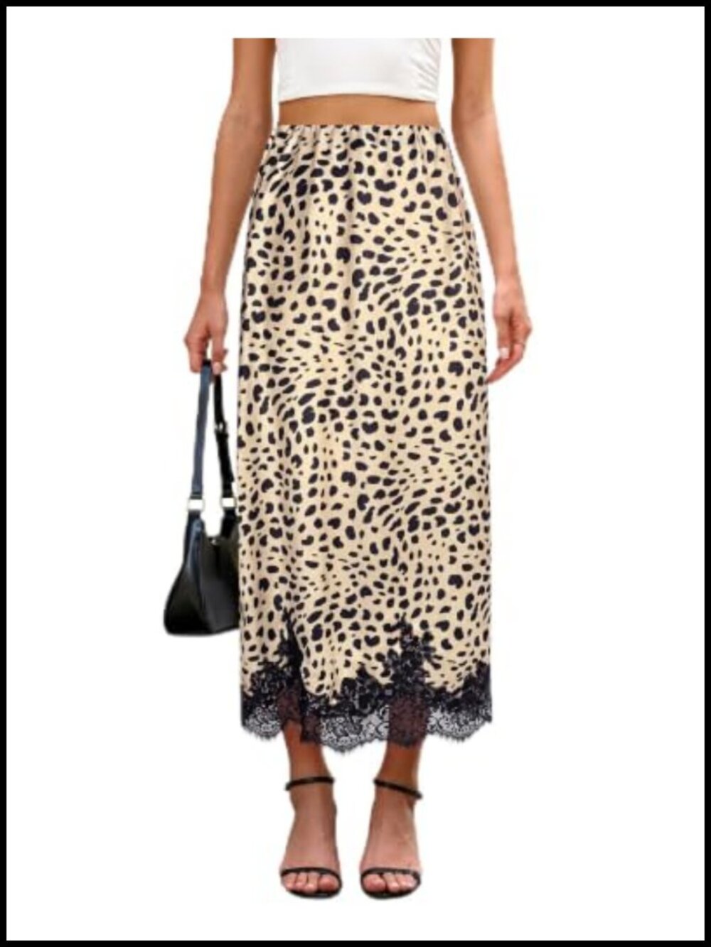 Satin Maxi A-Line Skirt High Waist Lace Trim Zip Formal Casual